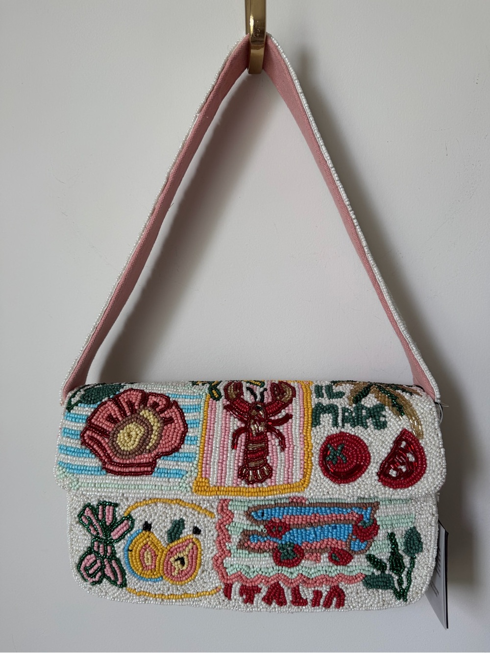 America & beyond Beaded italia colorful shell tomato lobster Shoulder Bag